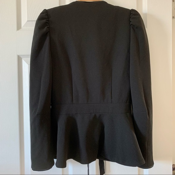 [🌟 PRICE FIRM] Bebe Black Stretch Tie-Front Puff-Shoulder Fitted Peplum Blazer - Picture 4 of 7